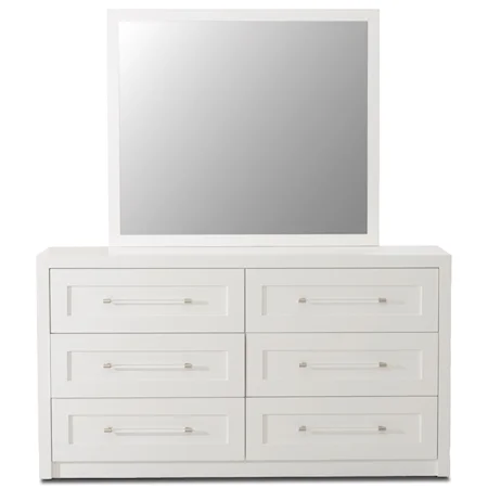 Transitional Six Drawer Dresser and Mirror Set with Built-in Power Outlet